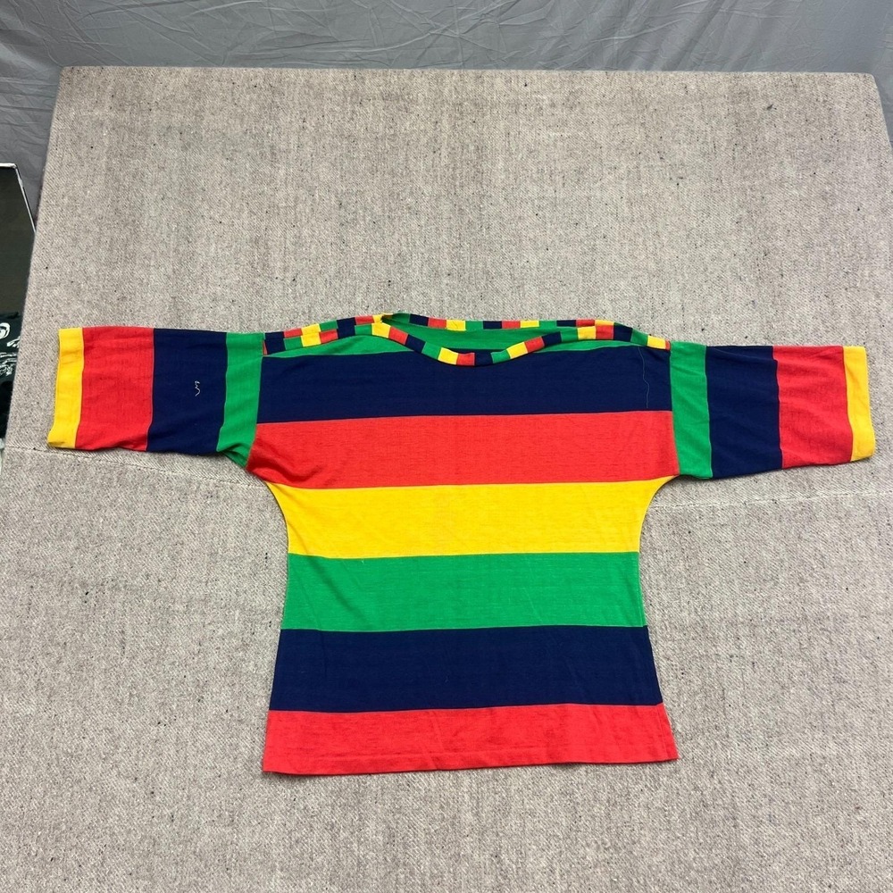 Vintage 1970s Striped Shirt Mens Medium Boat Neck USA Hippie